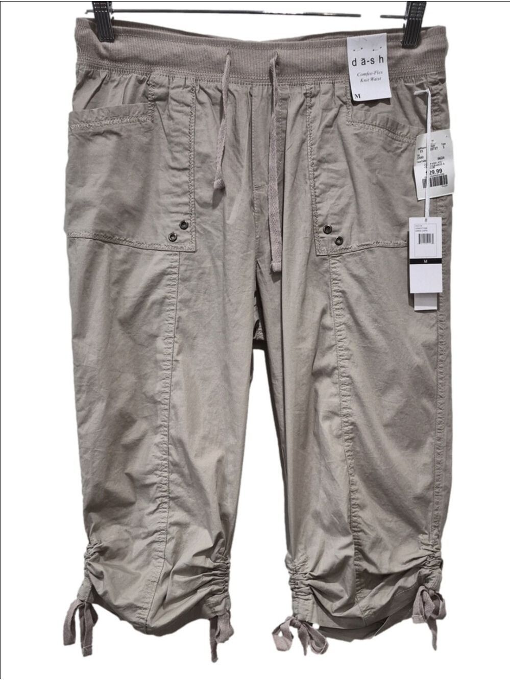 Dash Beige Ruched Utility Cargo Pants Capris Size M